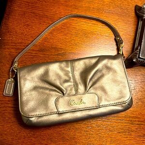 COACH Ashley Bronze Leather Fold Flap Large Wristlet Clutch